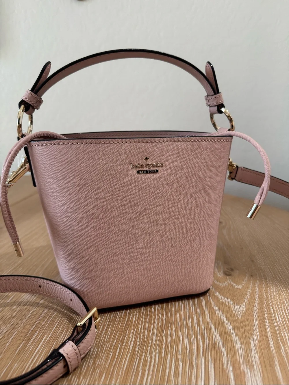 kate spade Blush Pink Leather Bucket Crossbody Bag with Gold Hardware